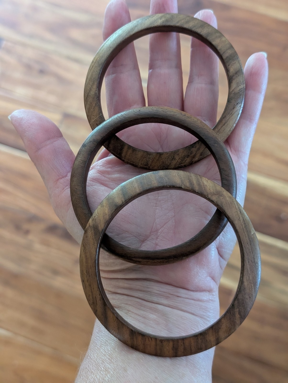 Vintage Wooden Dark Brown Bangle Bracelets Different Shaped Lot of 3 Boho Chic