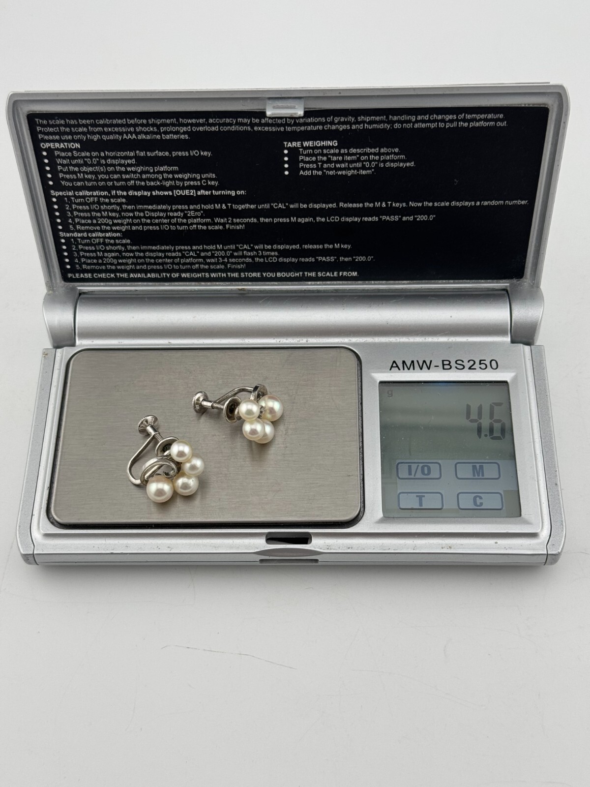 Vintage Mikimoto Sterling Silver Pearl Screw Back Earrings with Original Box