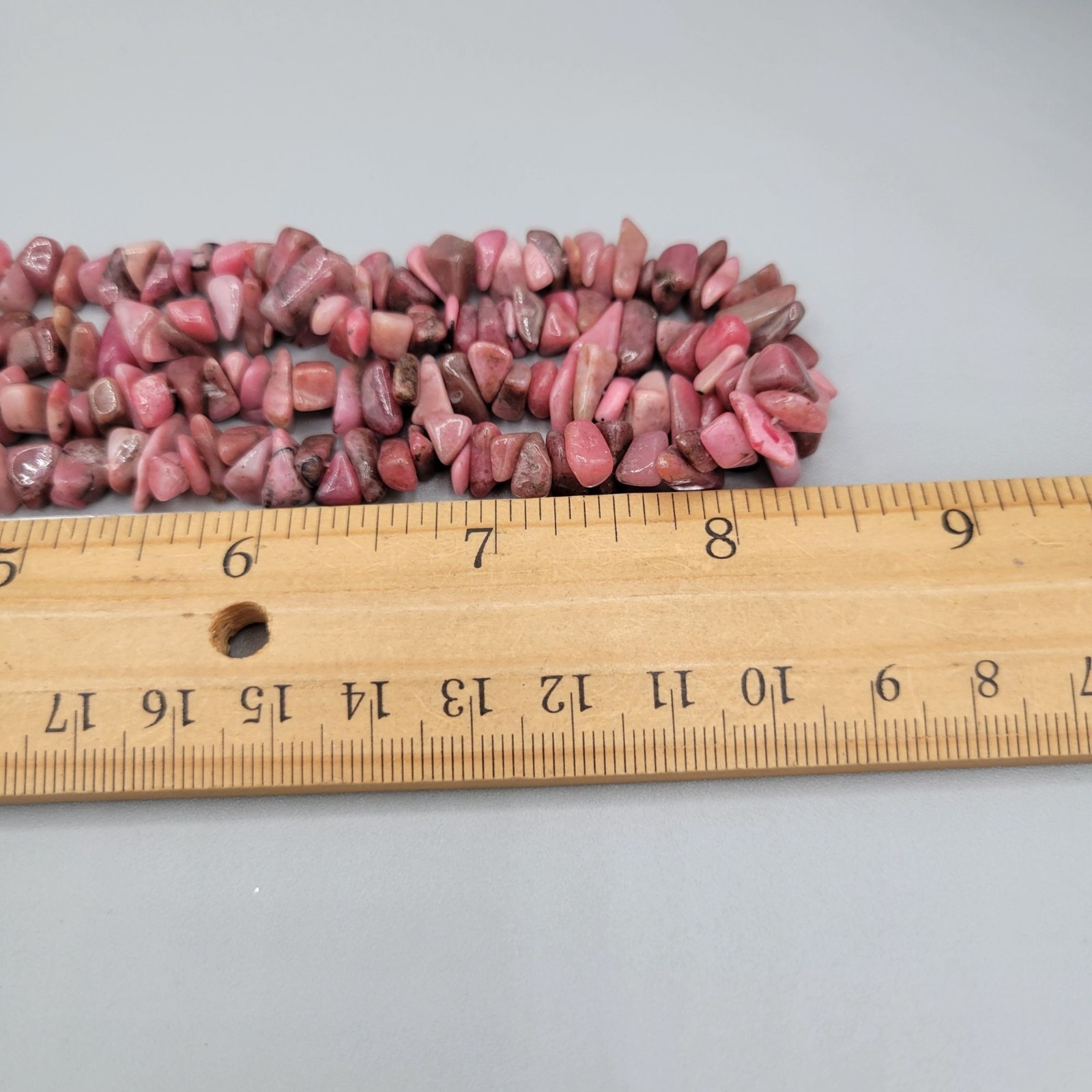 Pink Rhodonite Stone Chips Boho Long Necklace Natural Polished Vintage 32″