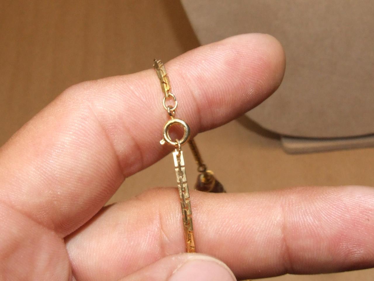 Vintage 80s Goldtone Wire Wrap Caged Agate Quartz Gemstone Box Link Necklace 30″