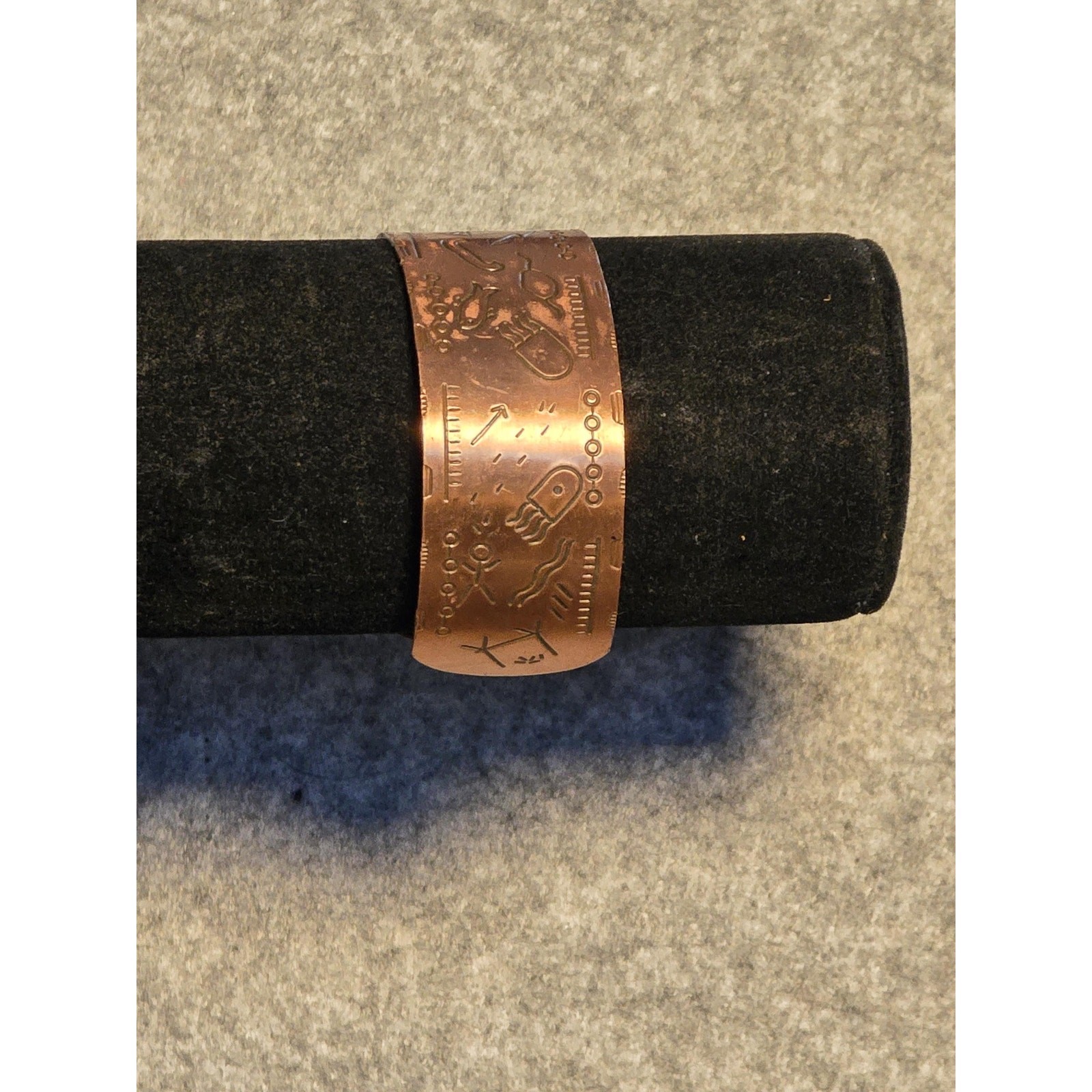 Vintage Solid Copper Cuff Bracelet | Hieroglyphic Etched Design | 7” Open Cuff