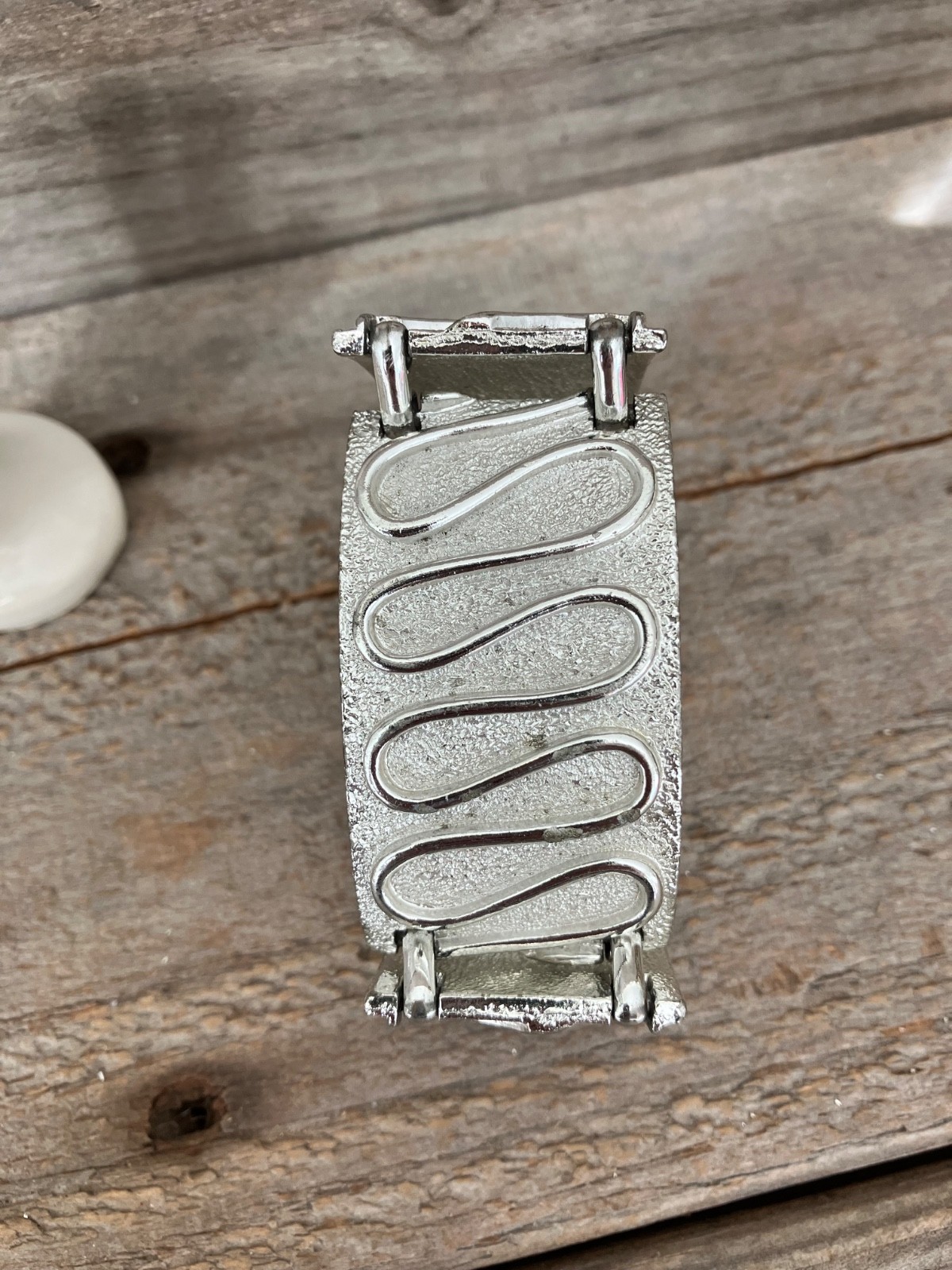 1960 Sarah Coventry Textured Linked Scrolled Silver Panel Statement BRACELET MCM