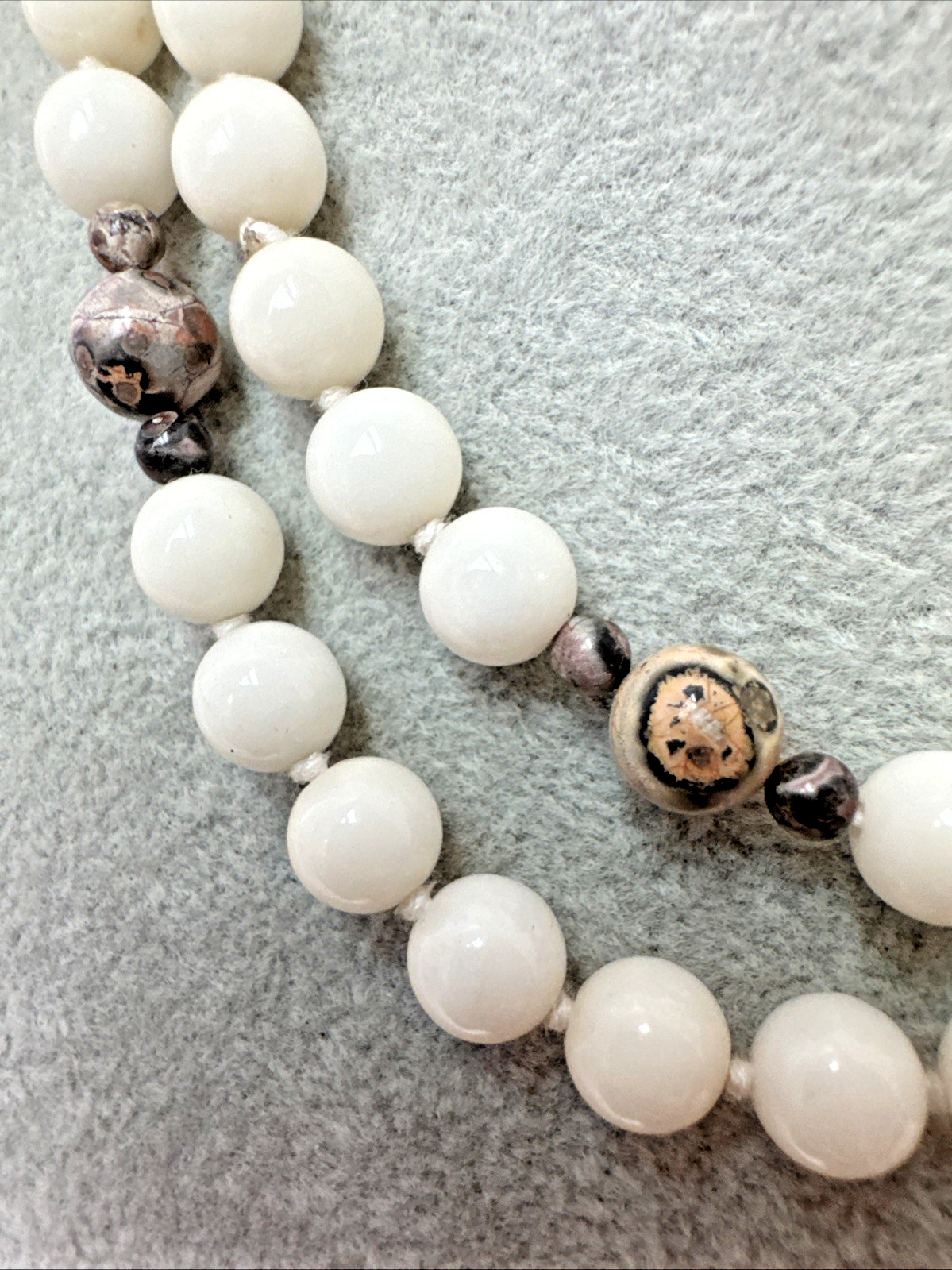 VTG Quartz Agate Jasper polished Crystal Glass Stone Beaded hand knot Necklace