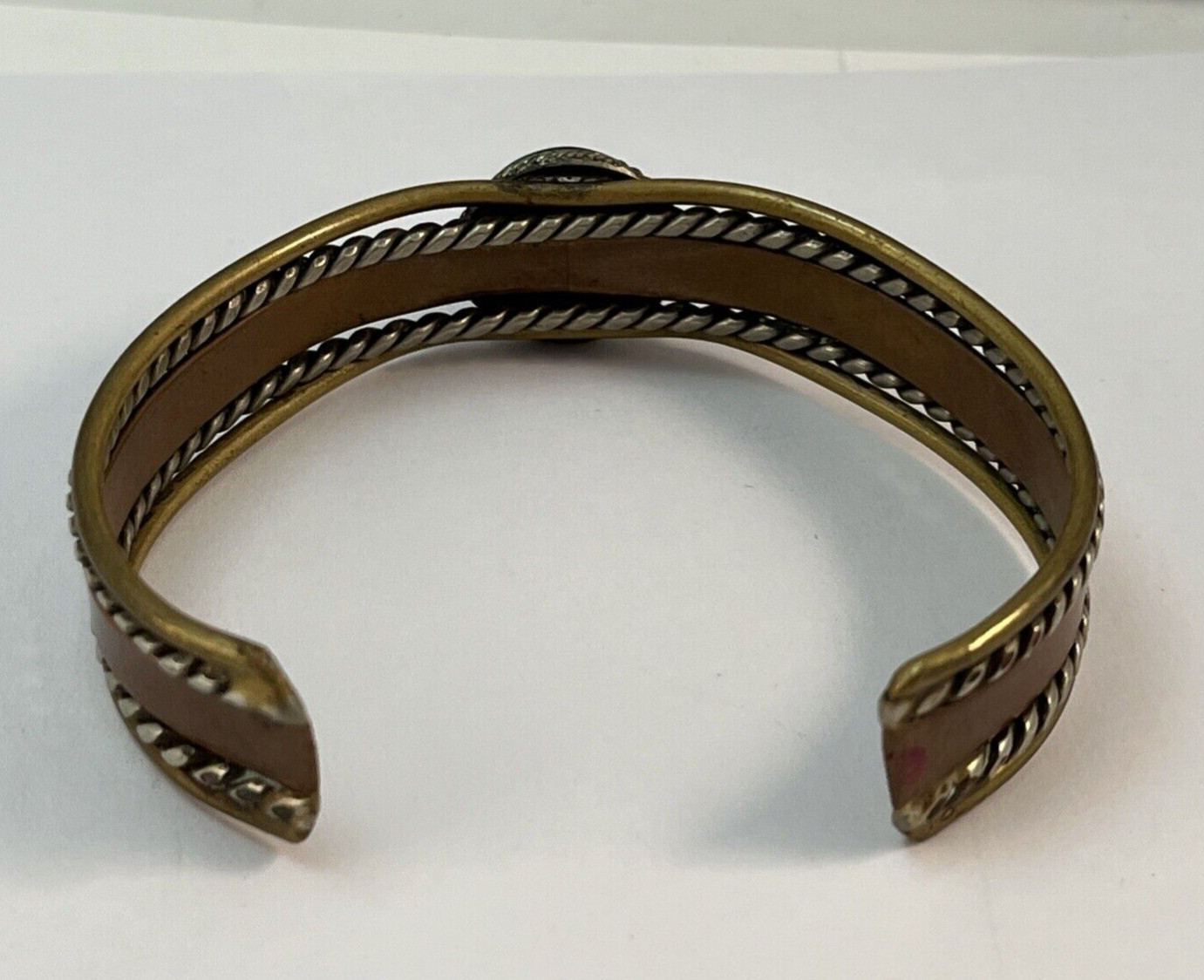 Copper Brass Silver Mixed Metals Green Malachite Cuff Bracelet Rustic READ