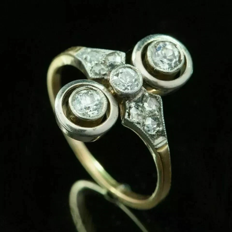 Vintage ArtDeco Style 1.2CT Round LabCreated 3 Stone Engagement Ring 14K Gold FN