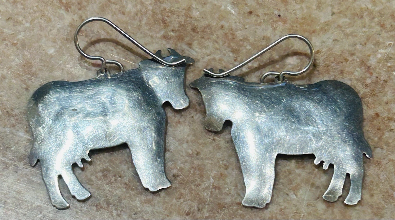 Vintage Sterling Silver Dairy Cow Earrings Signed Zirkus 1.25”x1.25”