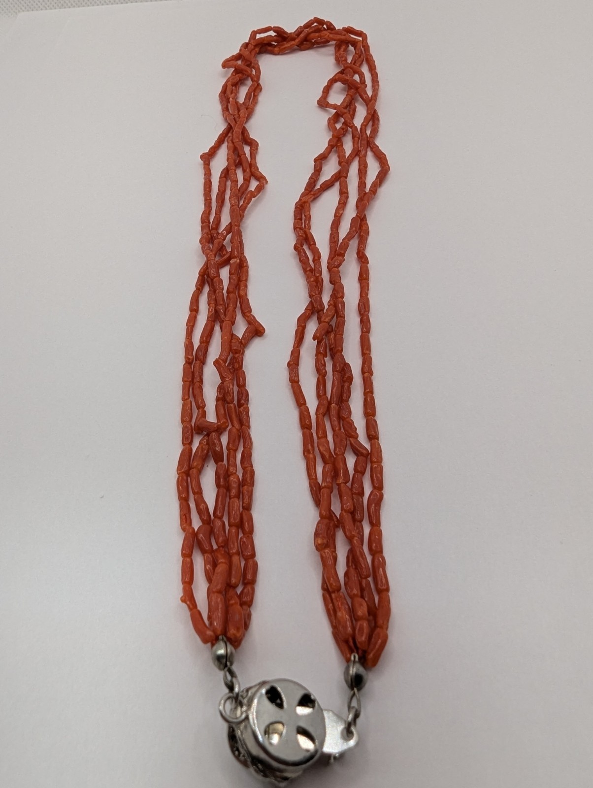 Coral Necklace 5 Strand Vintage Undyed Natural Red Coral Small Tube Beads 16.2gm