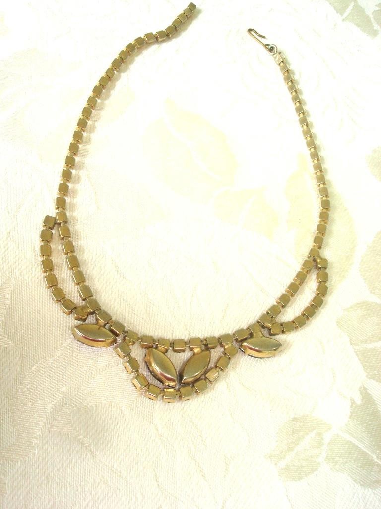 Vintage Choker Necklace Amber AB and Iridescent Rhinestones 15 1/4 in. KJ