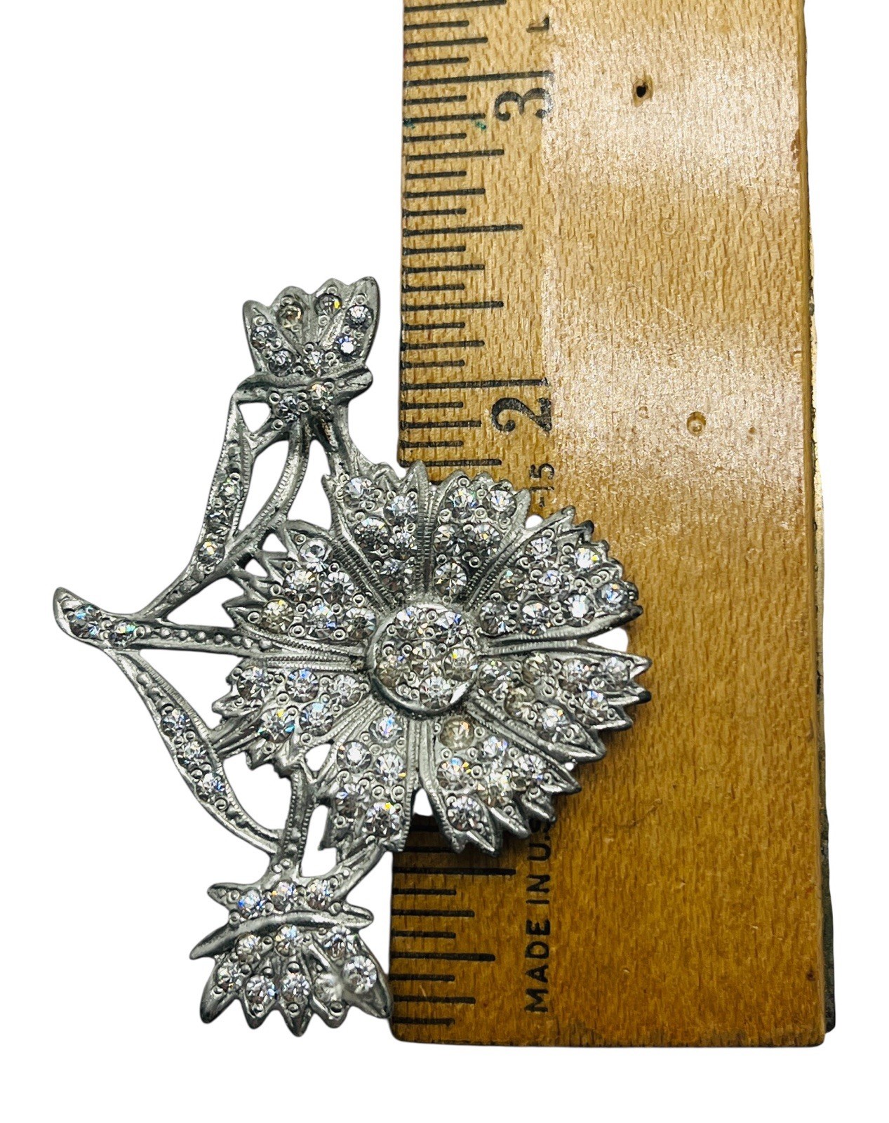 Vintage 1940s Old Hollywood Glam Pot Metal Flower Brooch