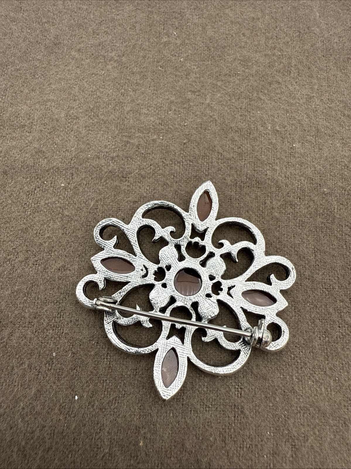 Vintage Silver Tone Style Brooch with Acrylic Crystal Accents