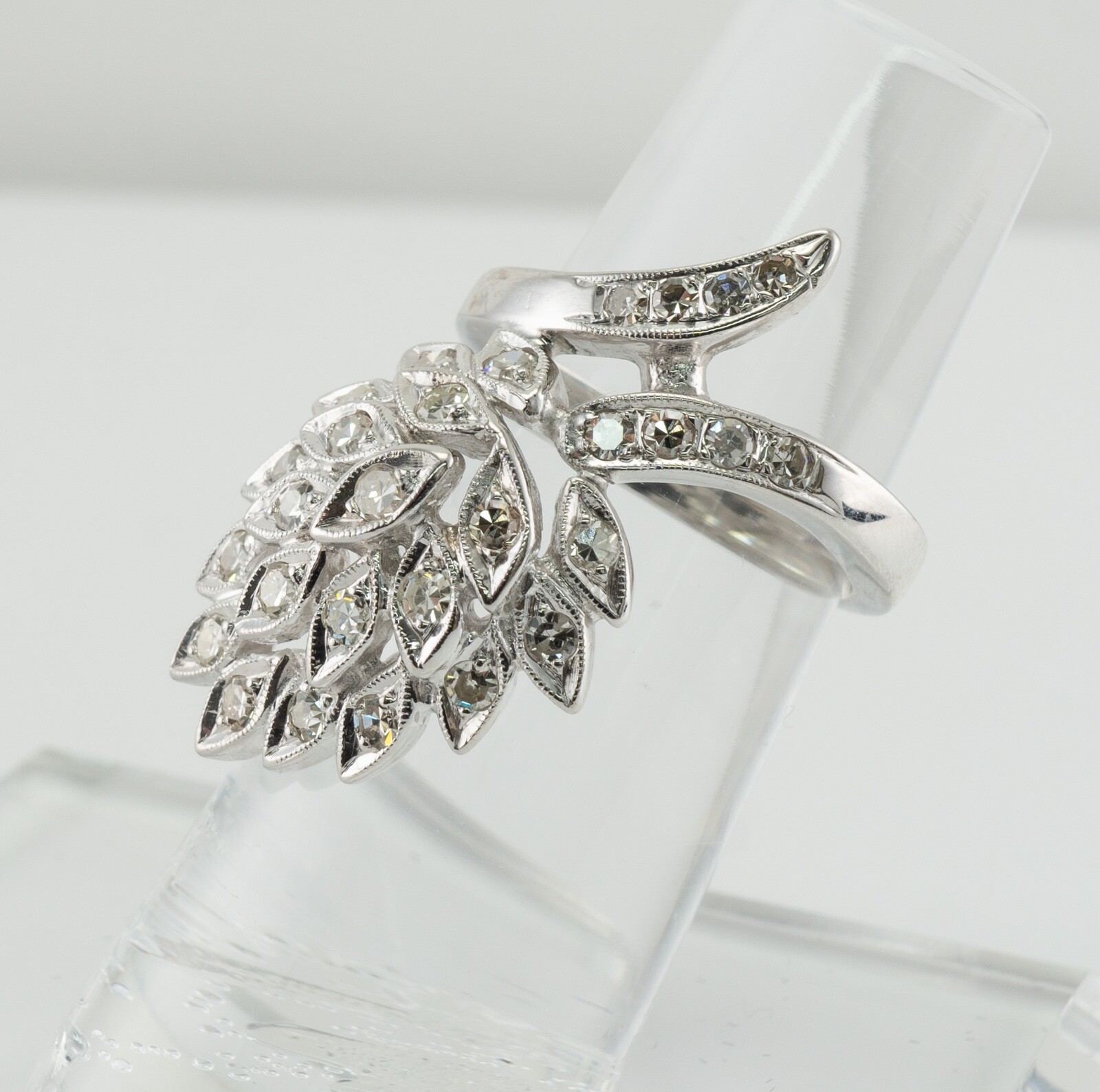 Natural Diamond Ring 14K White Gold Vintage Cluster Estate 1.24 TDW