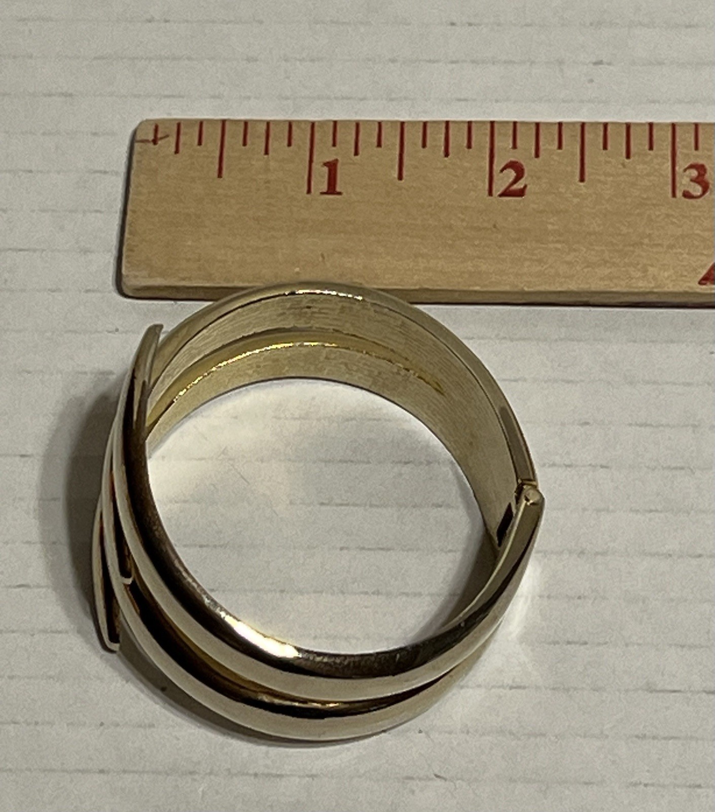 Hinged Clamper Bracelet Gold Tone Top Opening 2 Row Entwine Design Chunky Small