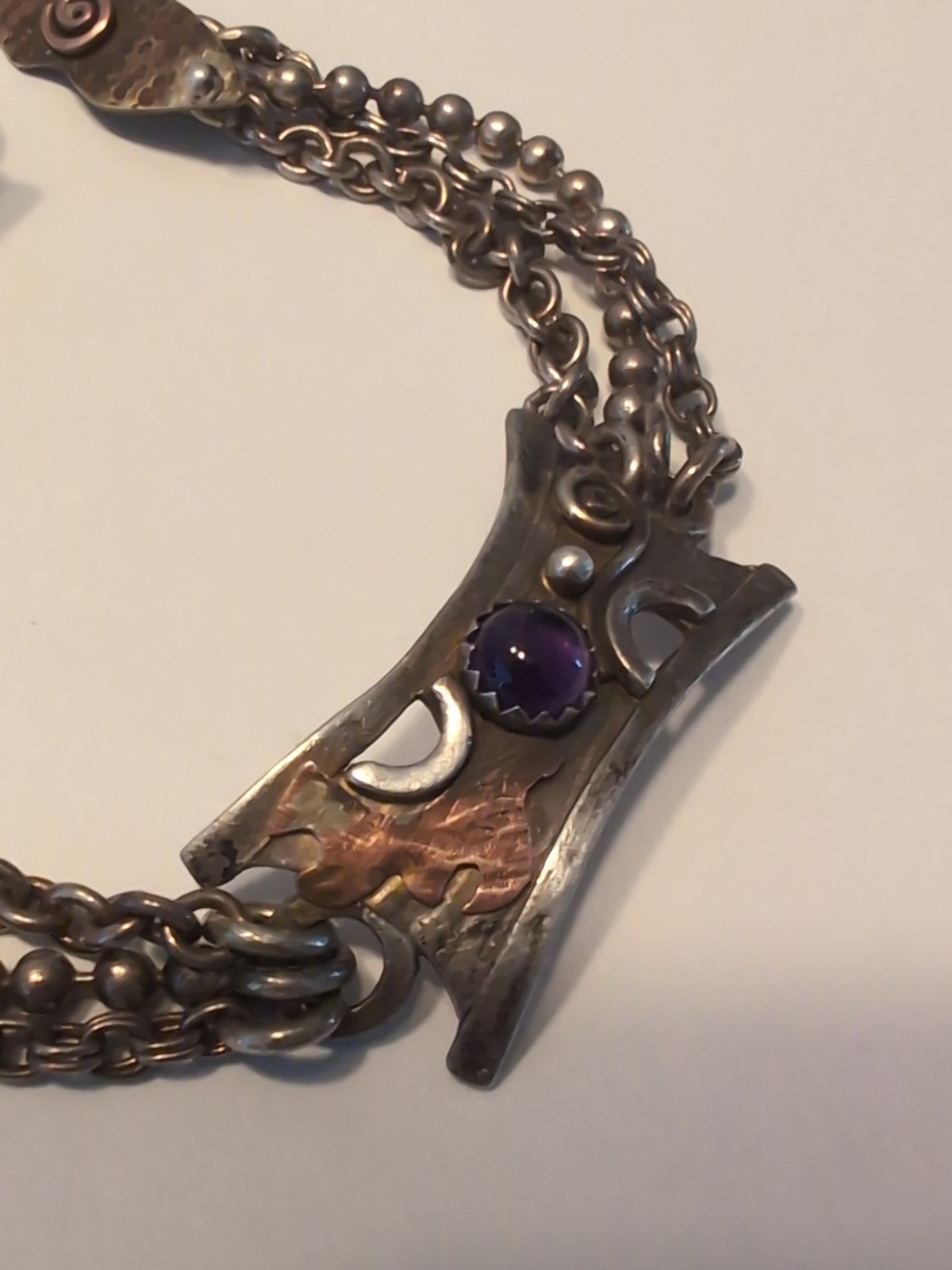 Vintage Sterling Mixed Metal Amethyst Peridot Toggle Bracelet
