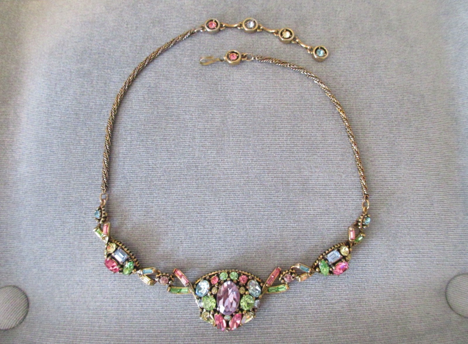 vintage signed 1955 HOLLYCRAFT NECKLACE multi color pastel rhinestones
