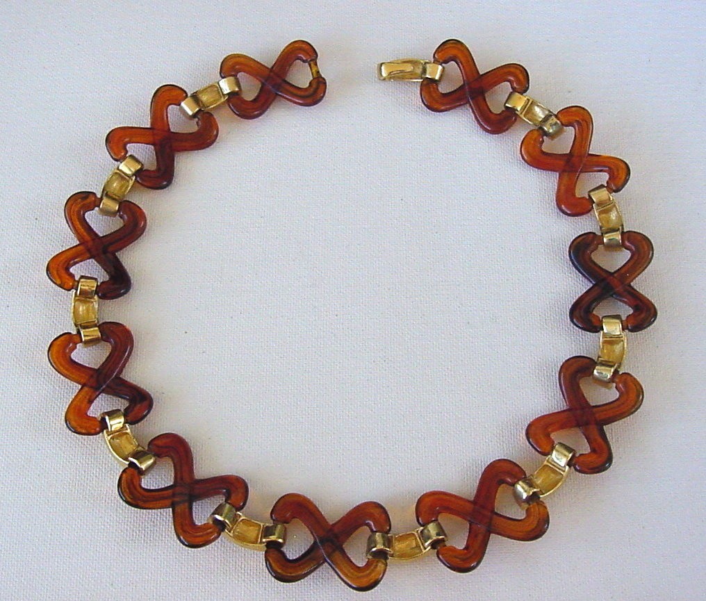 Faux Tortoise Shell Vintage Acrylic Gold Tone Link Necklace Unbranded