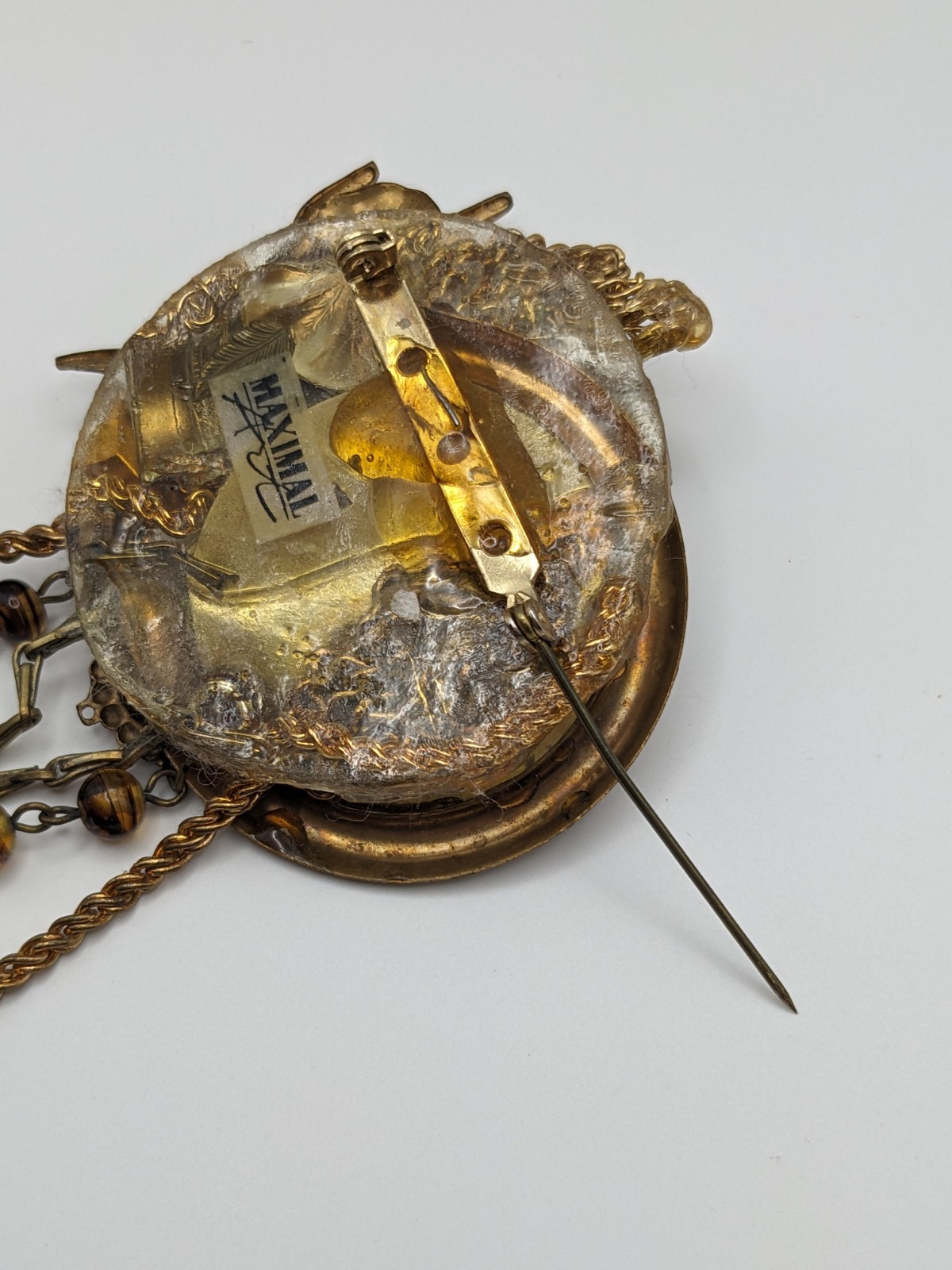 Steampunk John Wind MAXIMAL ART Brooch — Watch Face, Eagle, Hand, Leaf