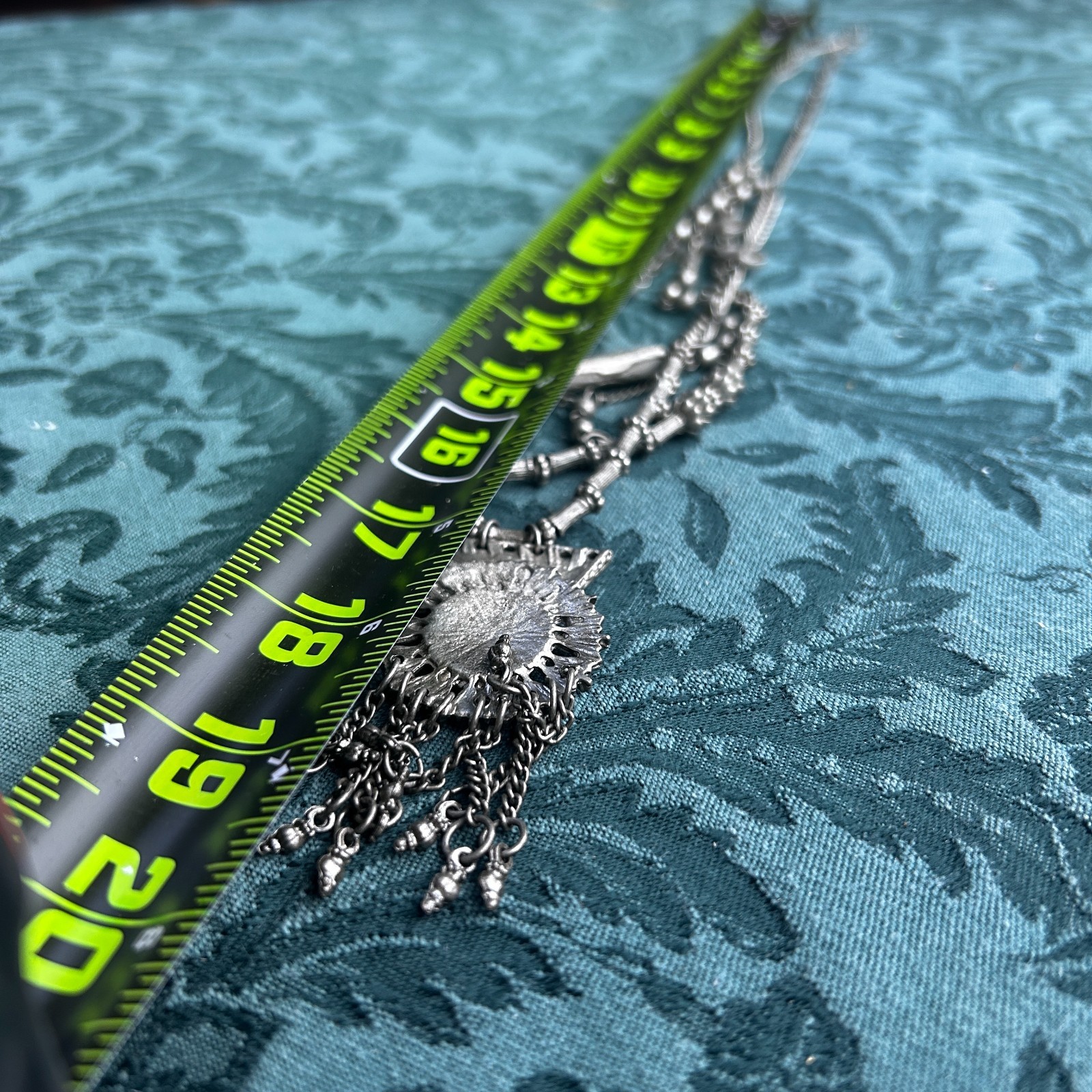 Vintage Boho Silver Tone Tribal Fringe Pendant Necklace Layered