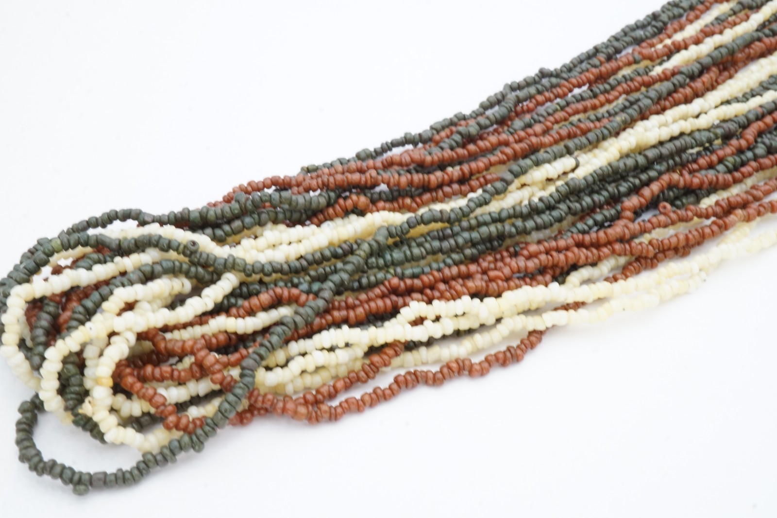 Vintage Necklace Silver Tone White Brown Green Seed Bead 31″