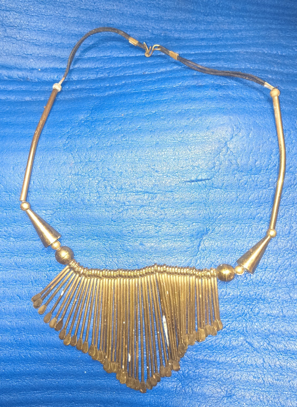 DRAMATIC 1970’S VINTAGE SILVER TONE COPPER & BRASS HANGING DROP PENDANT NECKLACE