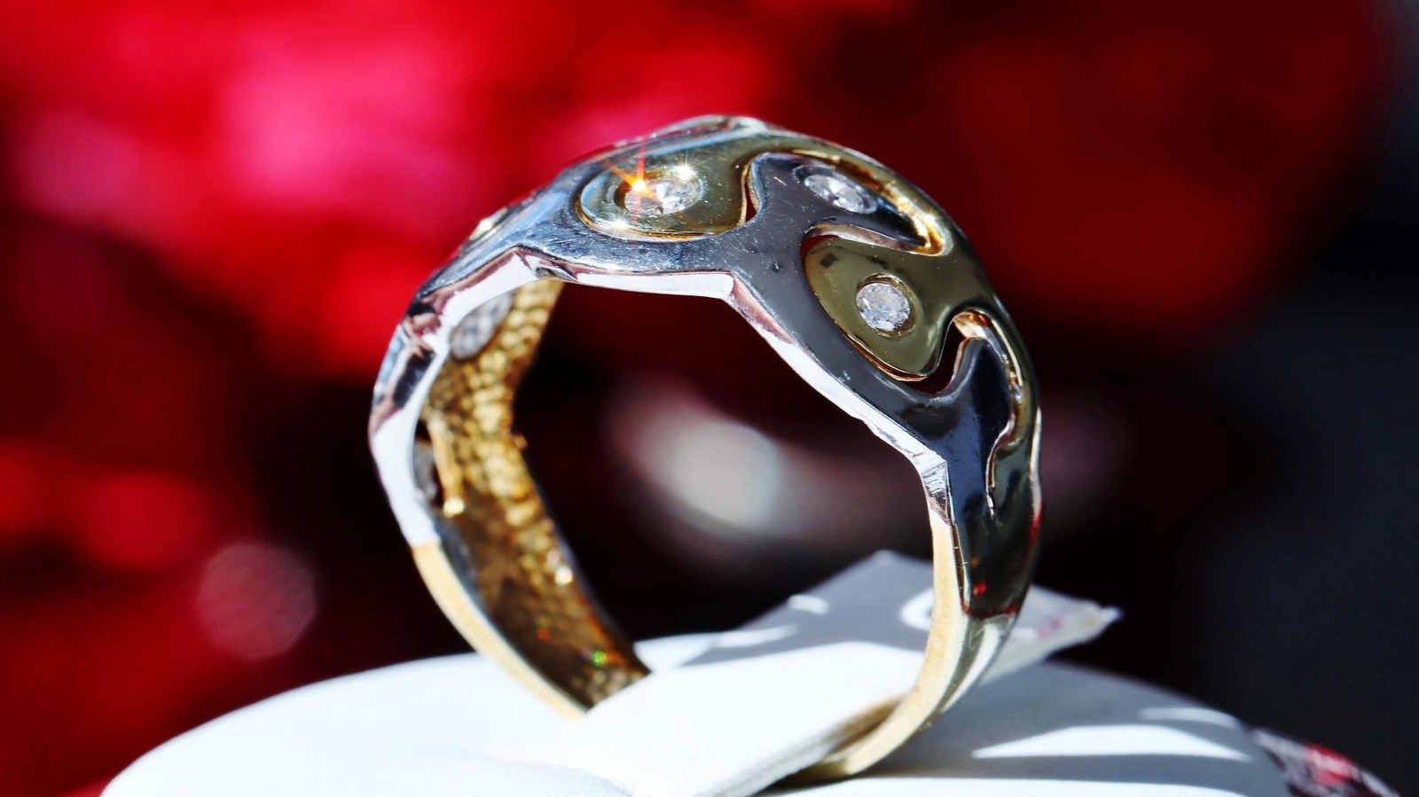14k gold multi tone ring 0.35ct diamond size 9 yin & yang handmade 5.6g 6057