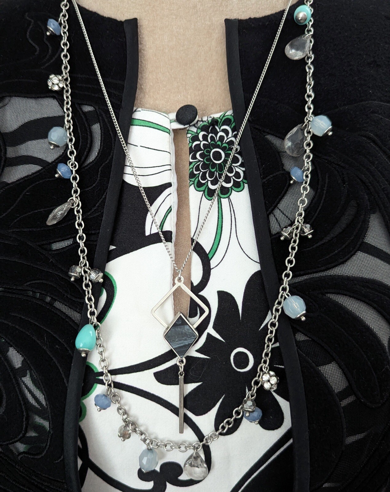 Loft Beaded Fringe Necklace Set Layered Boho Signed Jewelry