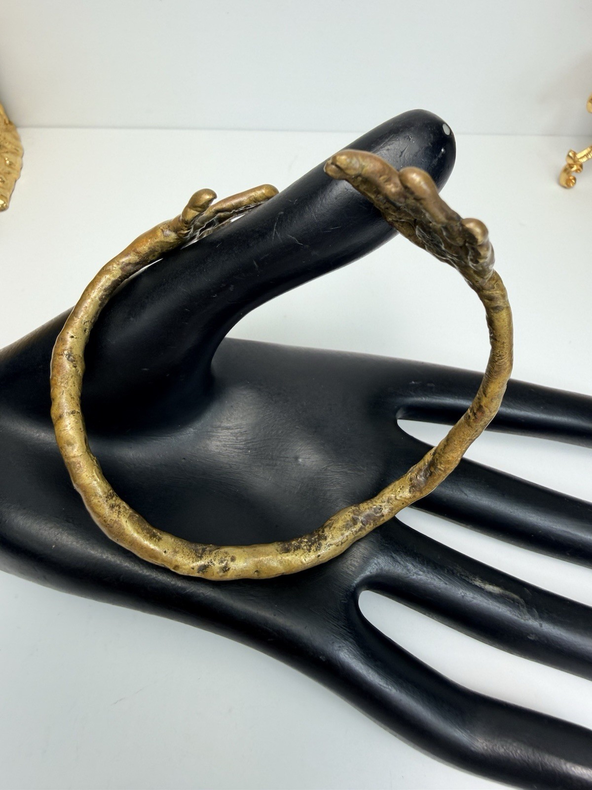 Vintage Brutalist Bronze Hand Cuff Bracelet Sculptural Modernist Artist Piece