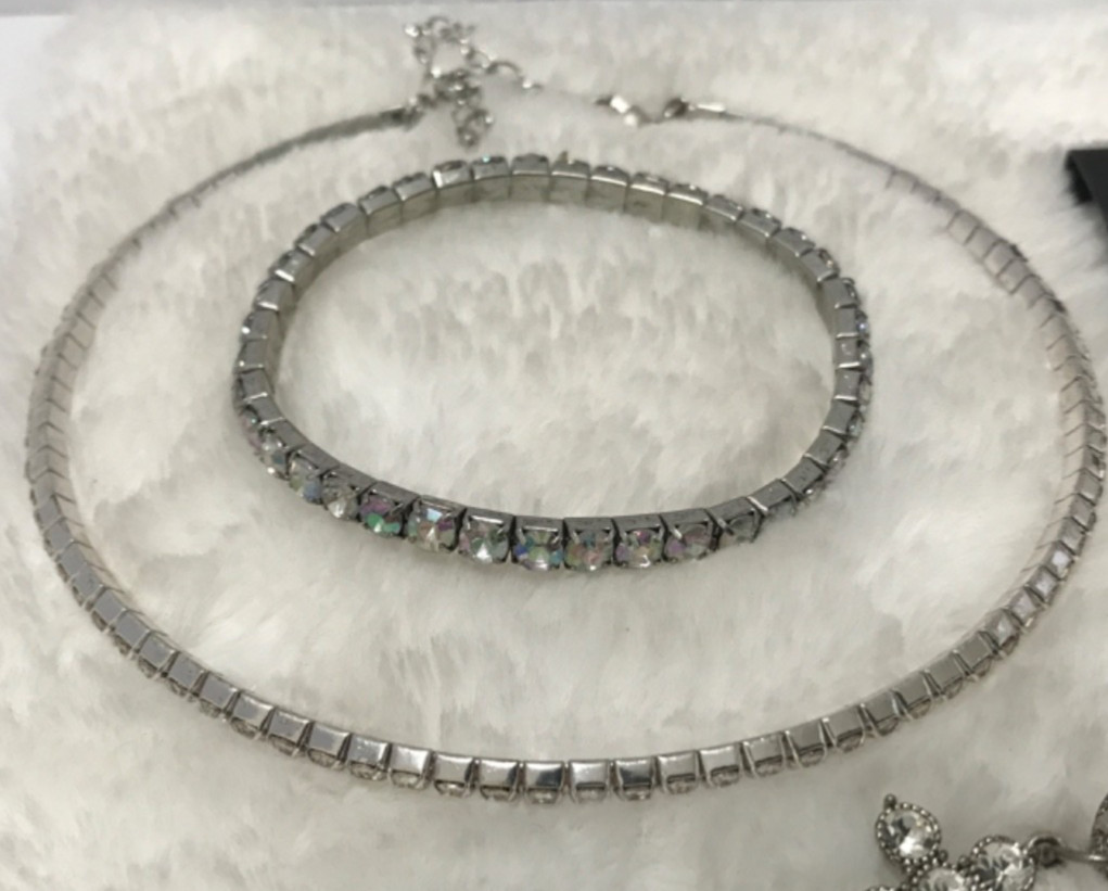 Vintage Lot Wearable Rhinestone Jewelry Belt Necklace Earrings Pin Bracelet
