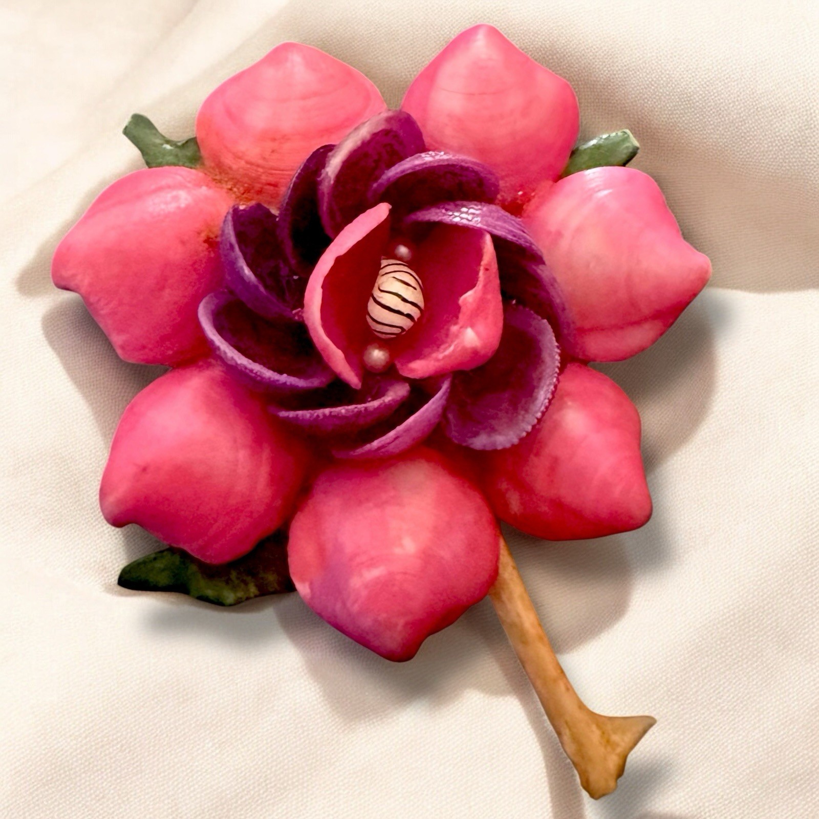 Flower Brooch Shell Vintage Beach Pin Handmade Figural Souvenir Mid Century