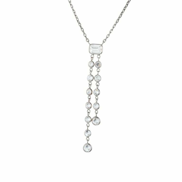 Vintage 1.65CT Diamond Round and Emerald Cut Cable Chain Dangle Necklace