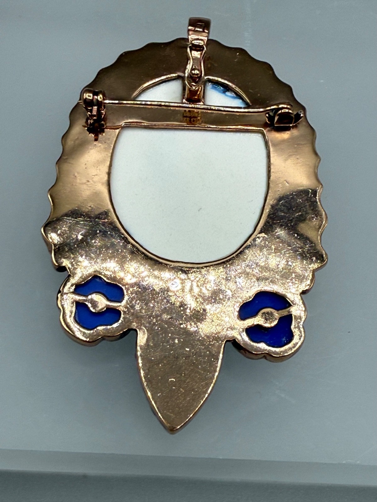 AMY KAHN RUSSEL SIGNED BRONZE ENAMEL STONE STATEMENT PENDANT BROOCH ROSE GOLD