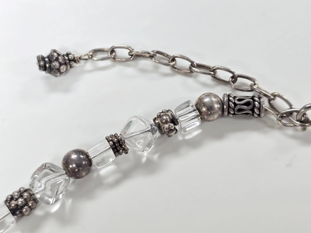Sterling Silver & Clear Beaded Necklace ~ 16-1/2″ ~ 29.8grams ~ 2-A419