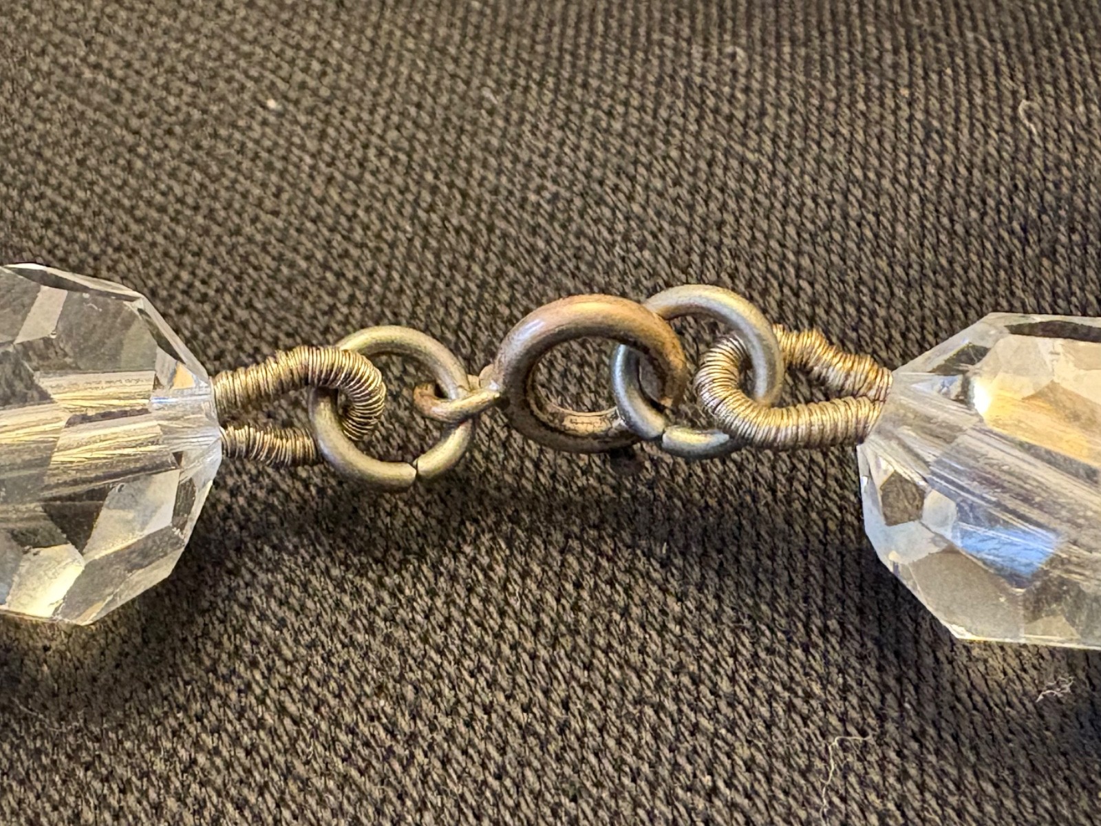 Vintage Crystal Bracelet 1 CM Faceted Beads Sterling Silver Clasp 7.75” Long Old