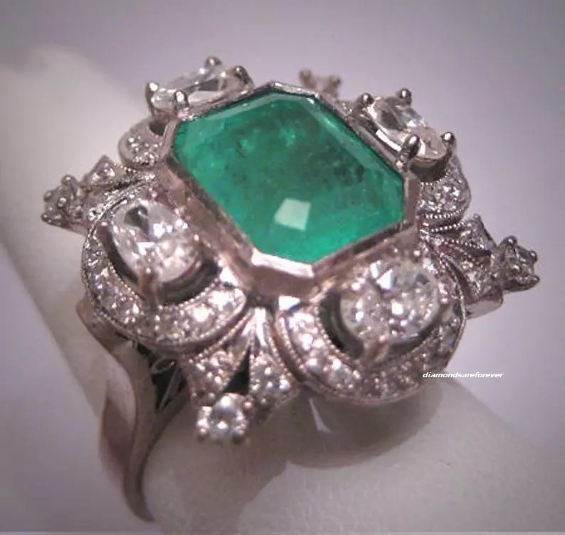 Antique 6.60ct Emerald Stone Vintage Art Deco Wedding Sterling 925 Silver Ring