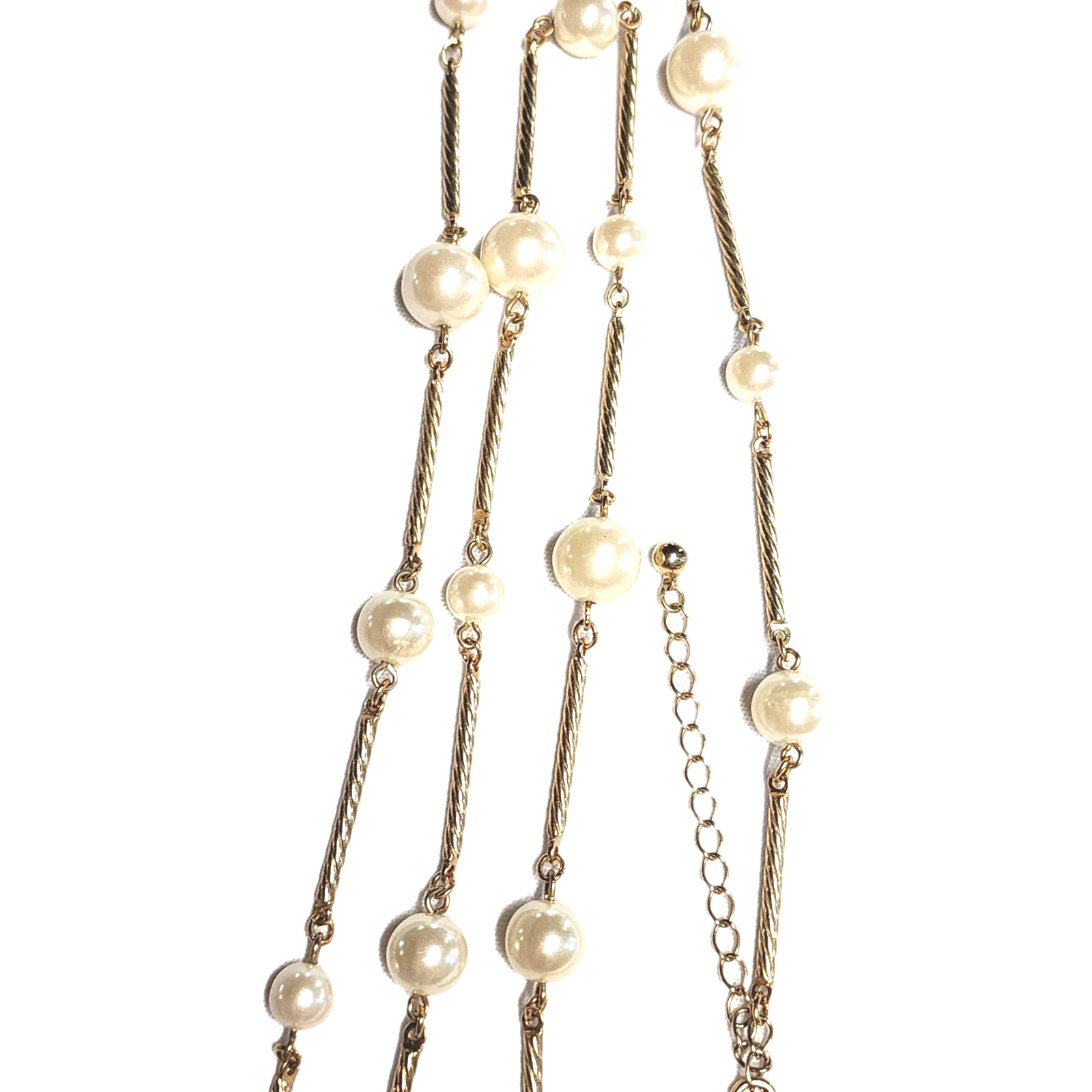 VTG AVON SH Gold Tone Twisted Bar Link & Cream White Faux Pearl Station Necklace