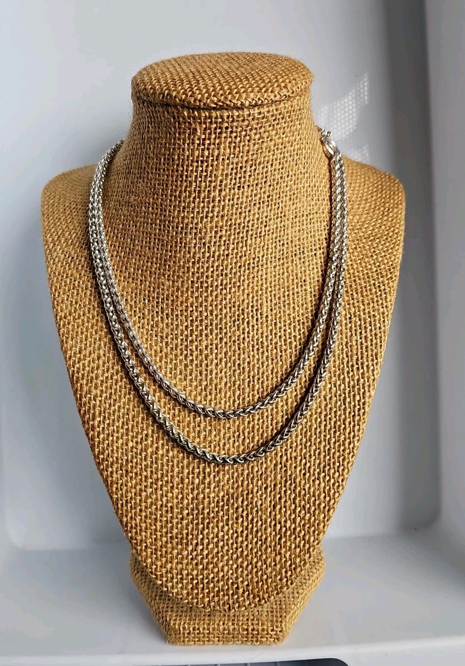 Joan Rivers Vintage Shiny Silver Tone 36″ Long Wheat Chain Classic 90s Necklace