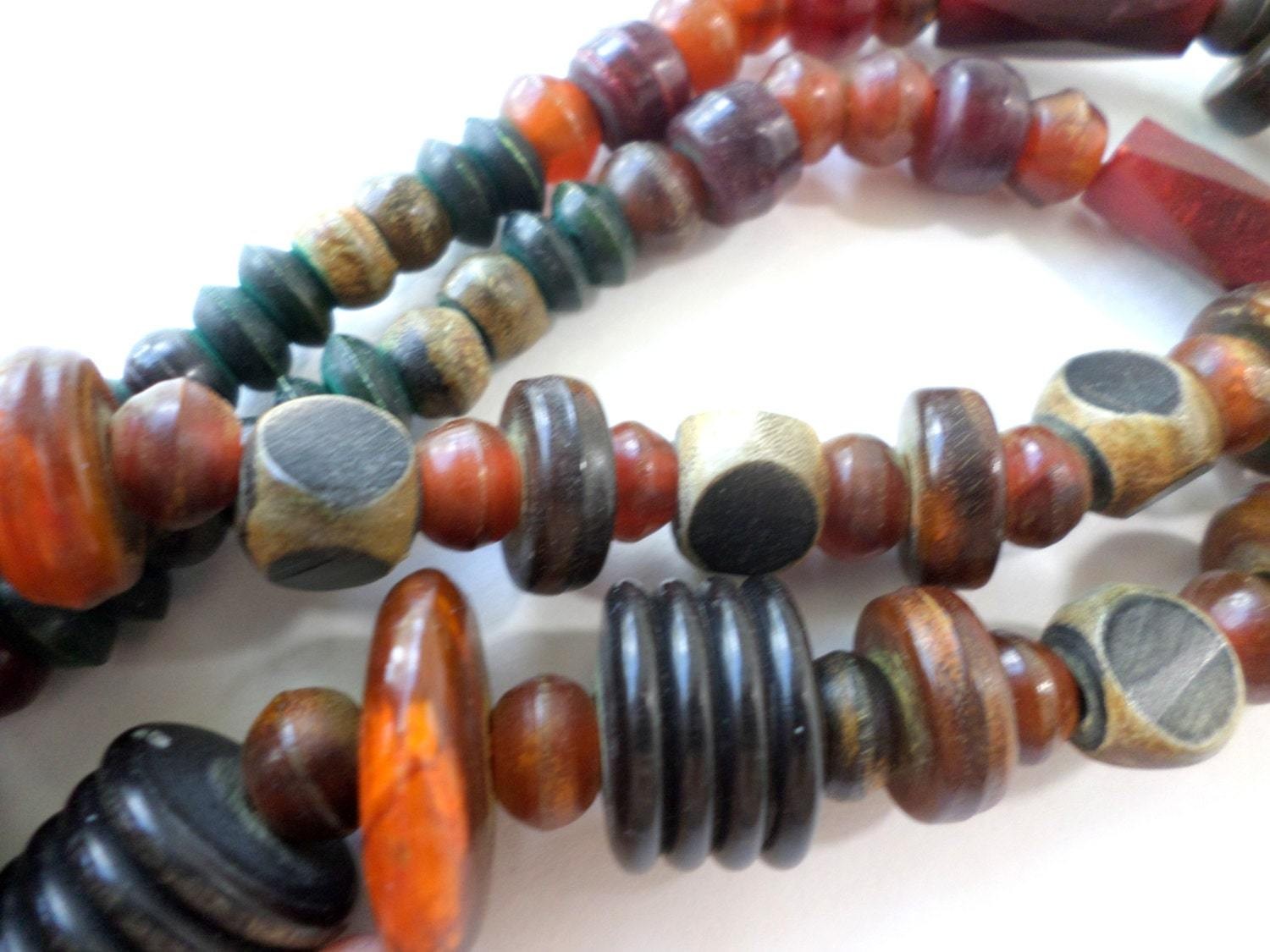 Wood and Lucite Brown Beaded Necklace
