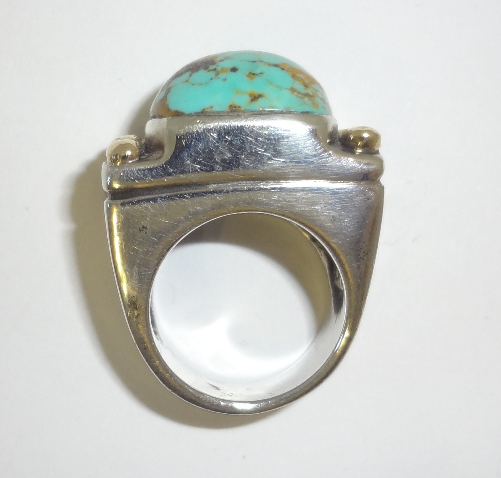 DIAN MALOUF 14K Yellow Gold Sterling Silver Turquoise Ring Size 5.25