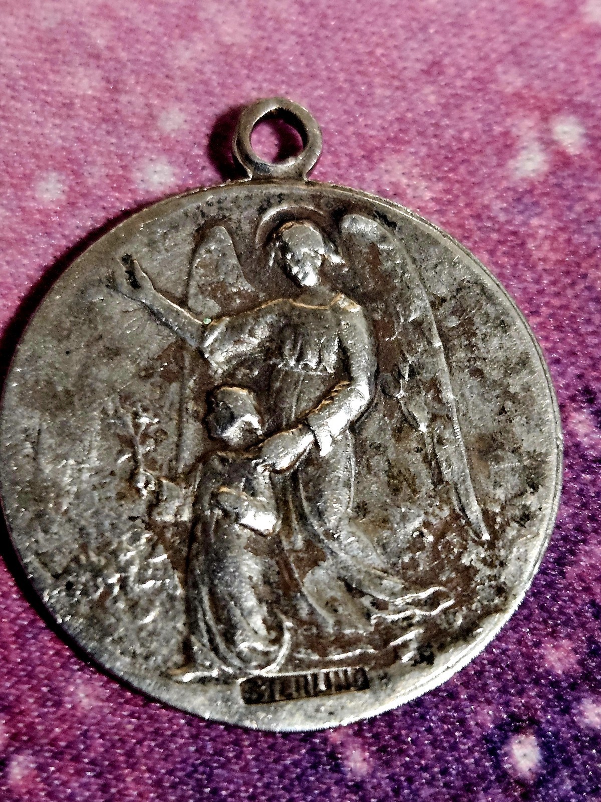 Vintage Sterling Silver 925 Guardian Angel & Madonna Child Catholic Medal