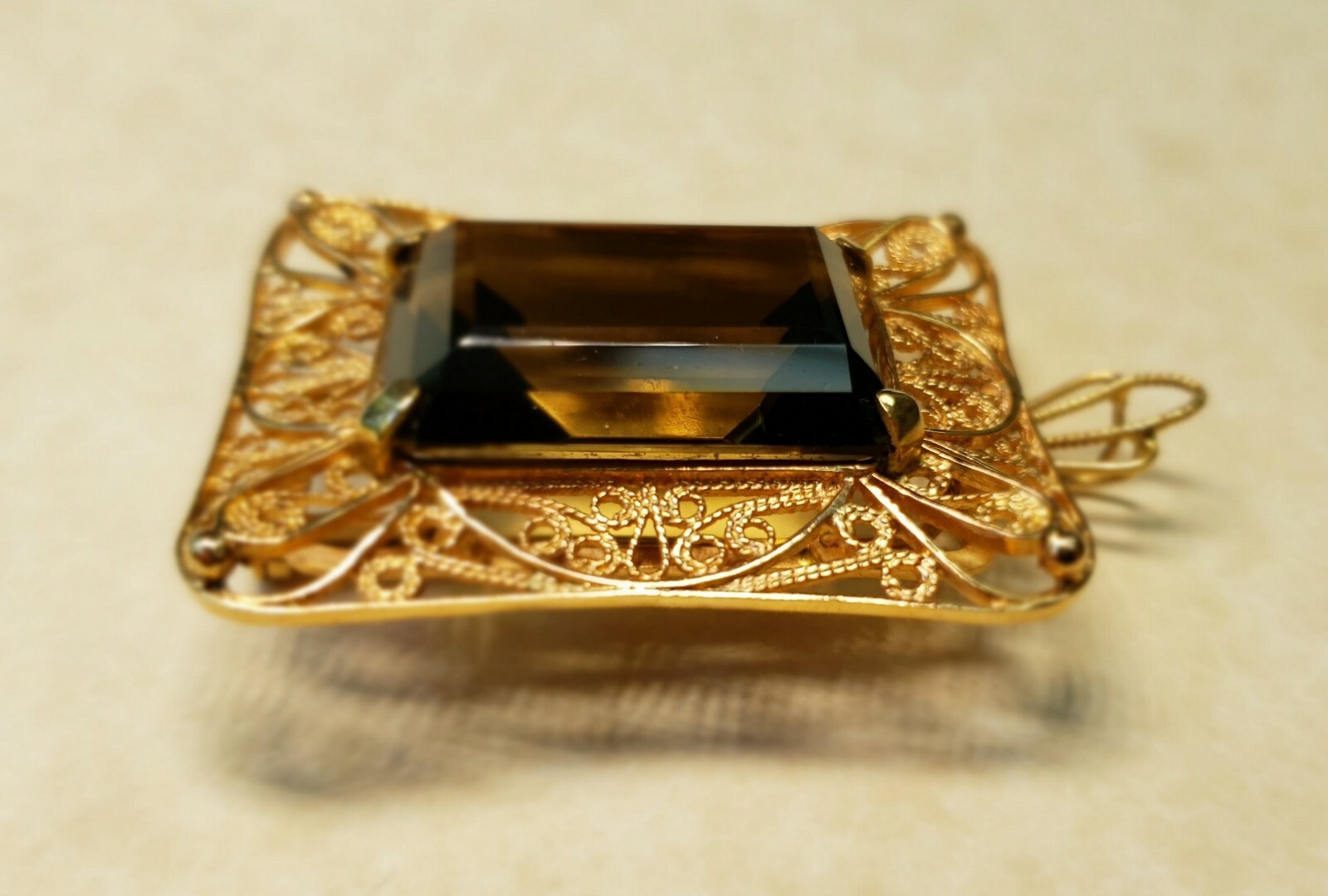 VINTAGE STUNNING RARE 14K ROSE GOLD SMOKY QUARTZ 16.8 GRAM PIN BROOCH PENDANT