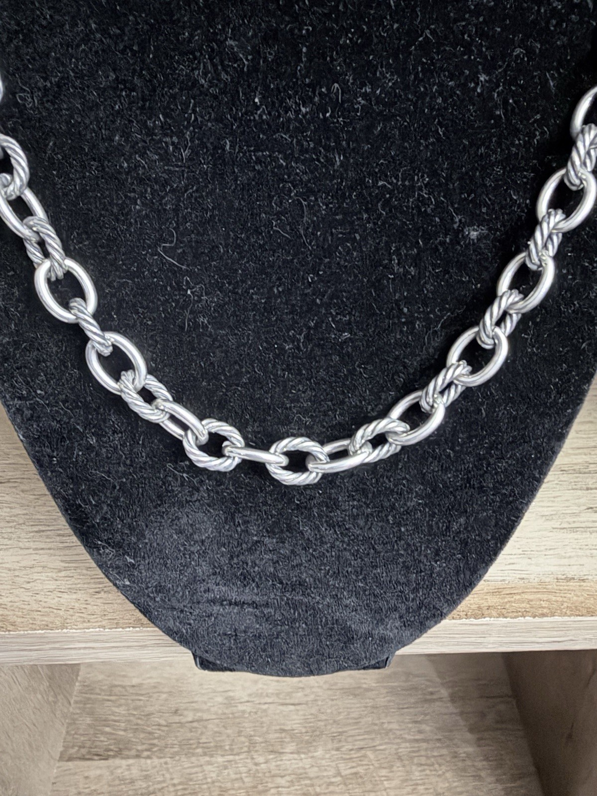 Sterling Silver Vintage Chain Link Twisted Texture 19” Toggle Clasp