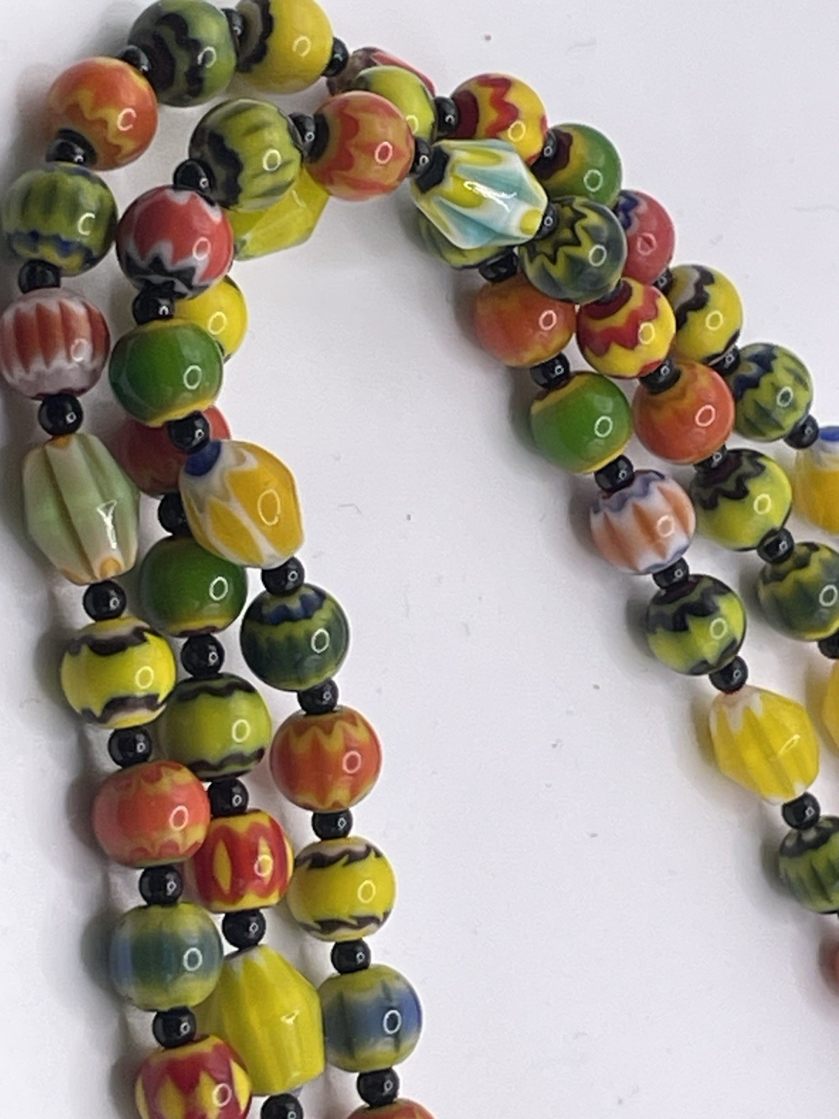 Vintage Glass Chevron Beads Three Strands Multicolor Silver Tone 19 3/4″