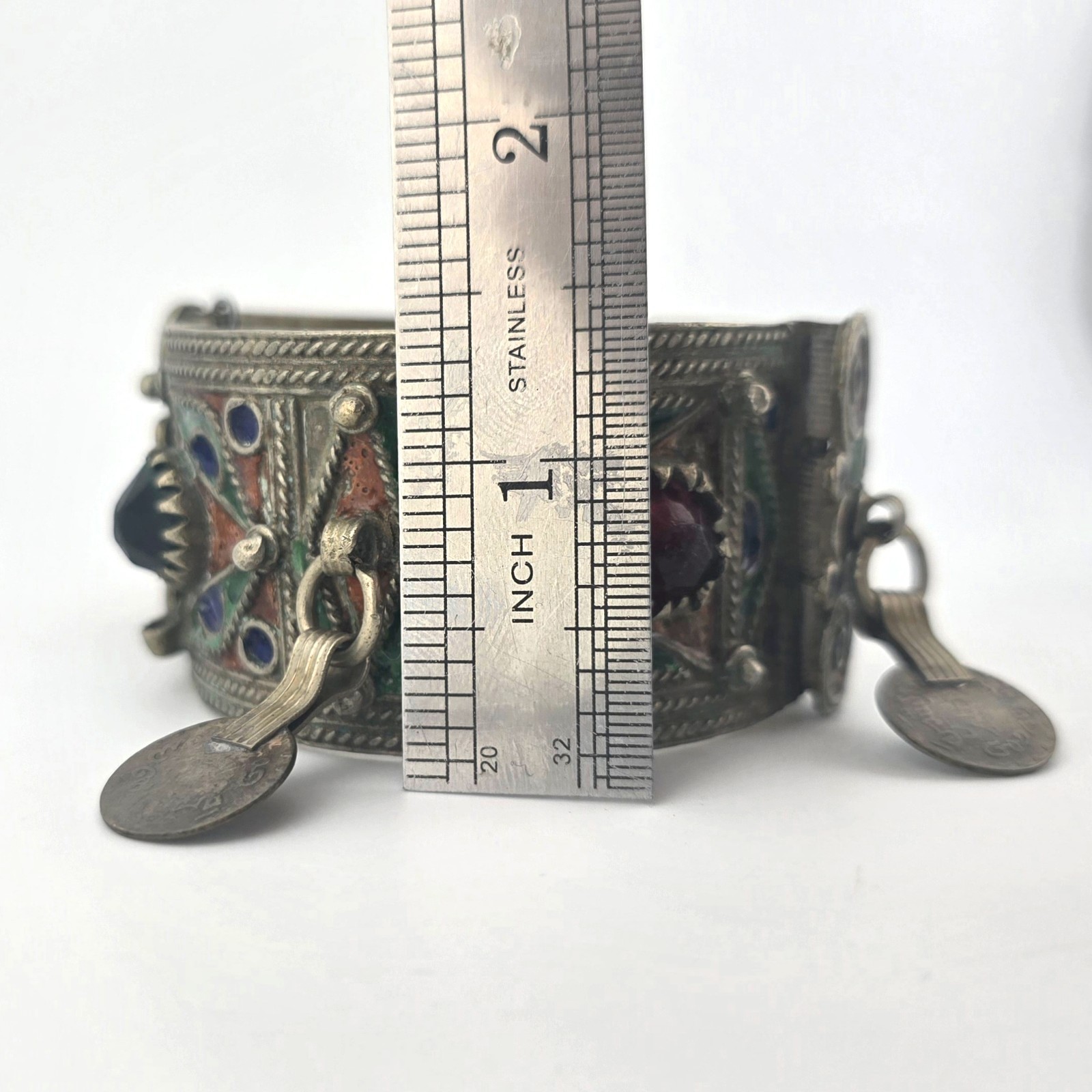 Vintage Berber Moroccan Style Enamel Cuff Bracelet Ethnic Tribal Coin Bangle