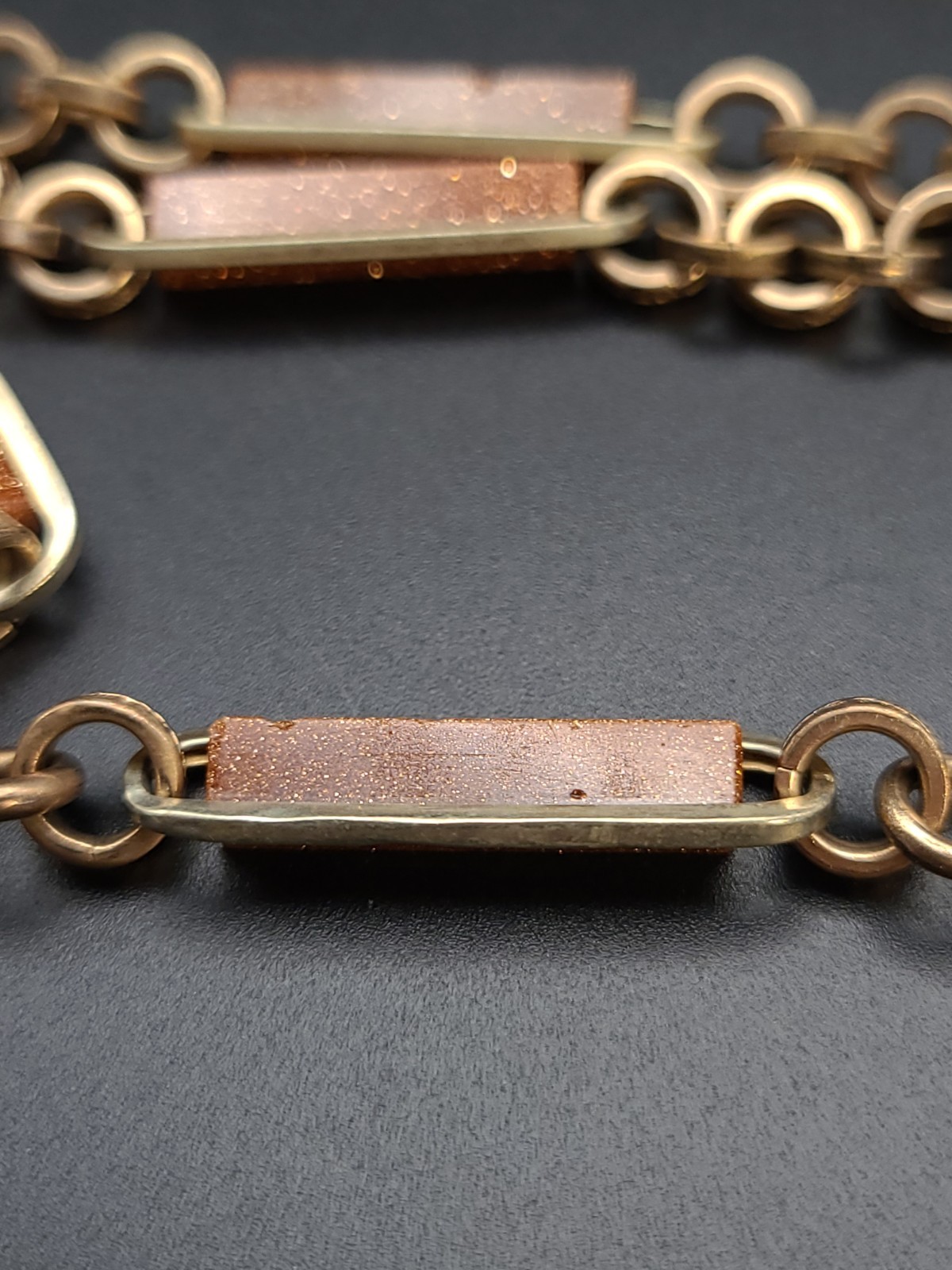 Antique Victorian Goldstone Gold Filled Heavy Chunky Cube Pendant Necklace 27″
