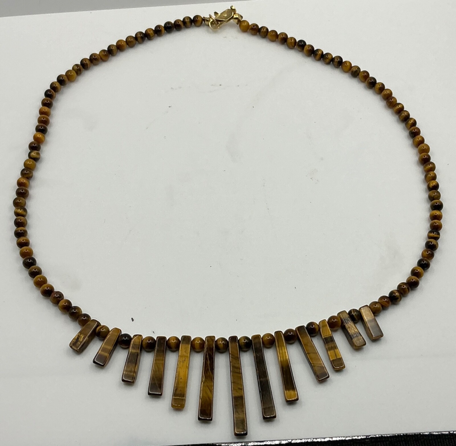 Vintage Tigers Eye Bib Fringe Beaded Necklace 18”