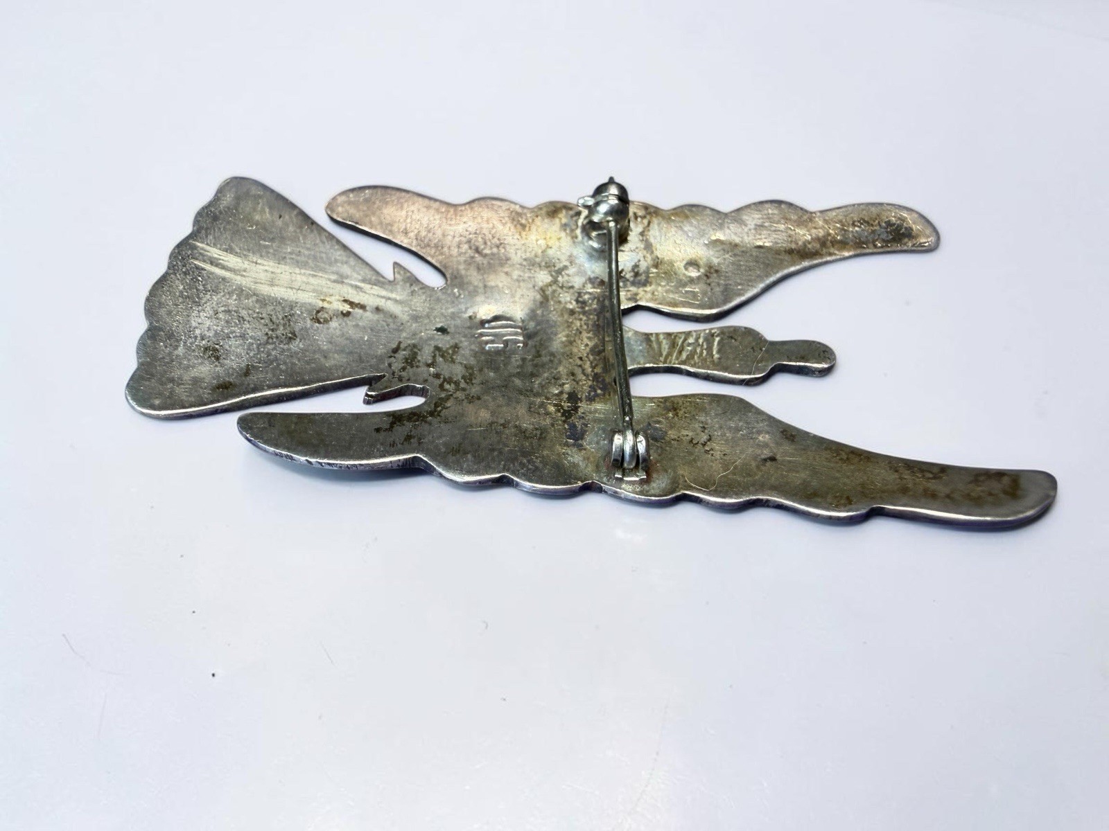Navajo Juan T. Singer JTS Sterling Silver Turquoise Coral Thunderbird Pin Brooch