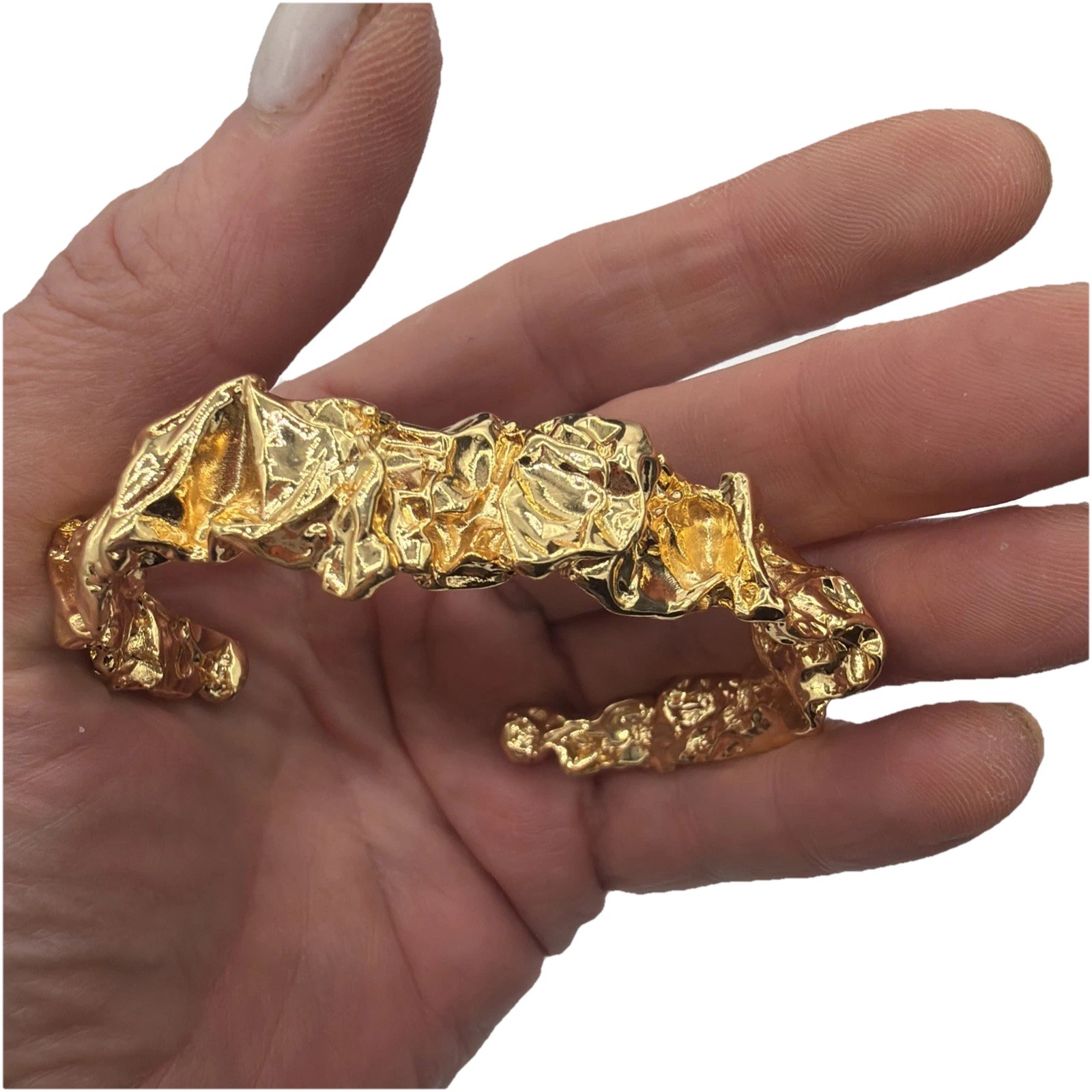 24K Gold Plated Sculptural Bracelet – Textured Molten Metal Design