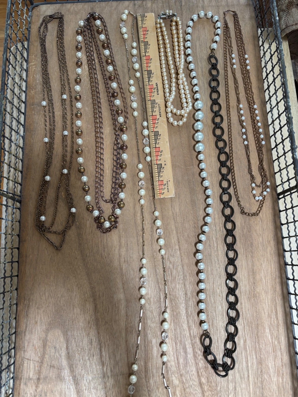 LOT Of Used Vintage Gold Tone & Pearl Look Costume Jewelry Wearable- 6 pieces