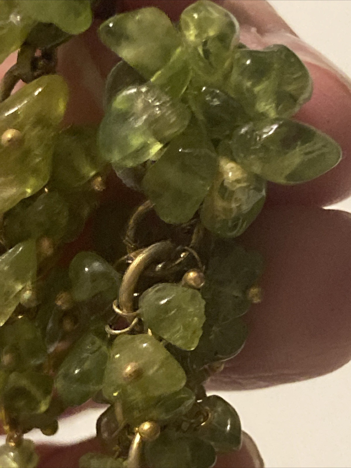 Vintage Drop Earrings Green Chip Beads Either Glass Or Gemstone (not sure)