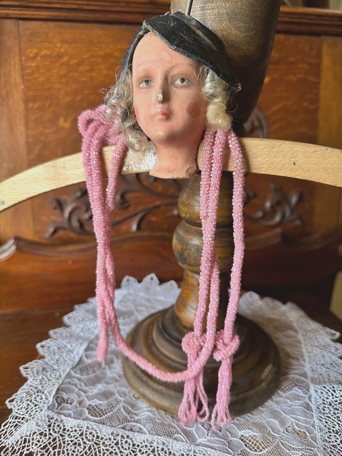 Vintage Circa: 1920s Pink European Glass Seed Bead Tassel Necklace WATCH VIDEO!