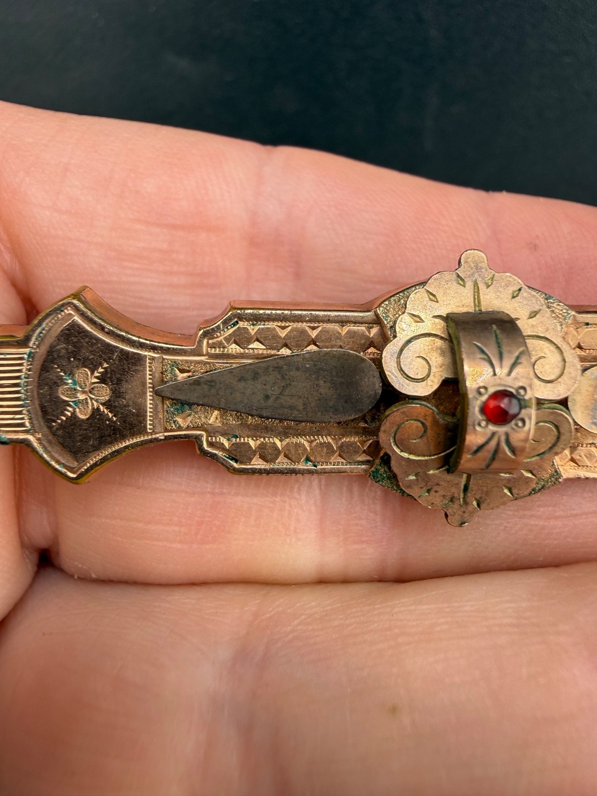 Vintage Edwardian Gold Filled Bar Brooch Renaissance Revival